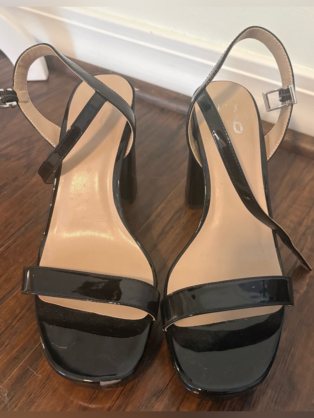 Women's Black Patent Strappy Block Heel Sandals